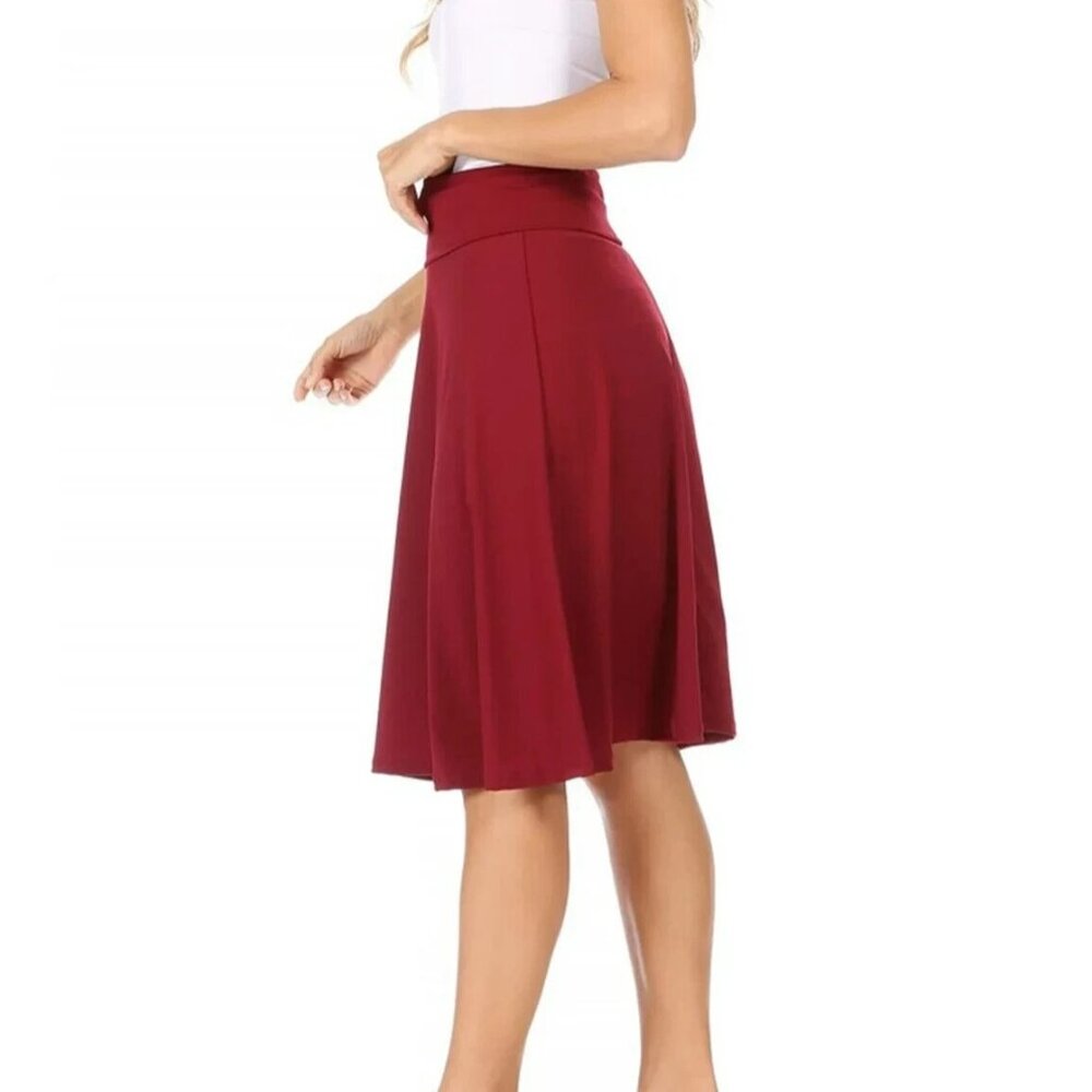 NWT Charlotte Russe High Rise Knee-Length Flare Skirt Red US Size S